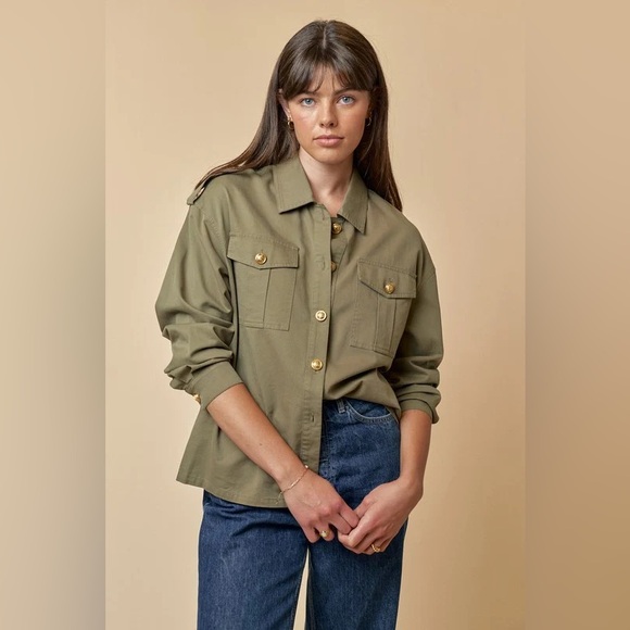 la lavon Jackets & Blazers - La Lavon Olive Cotton Jacket